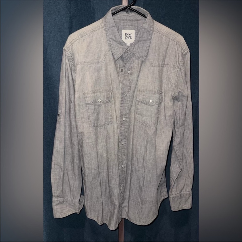 Paper Denim & Cloth Gray Casual Button-Down Shirt size L